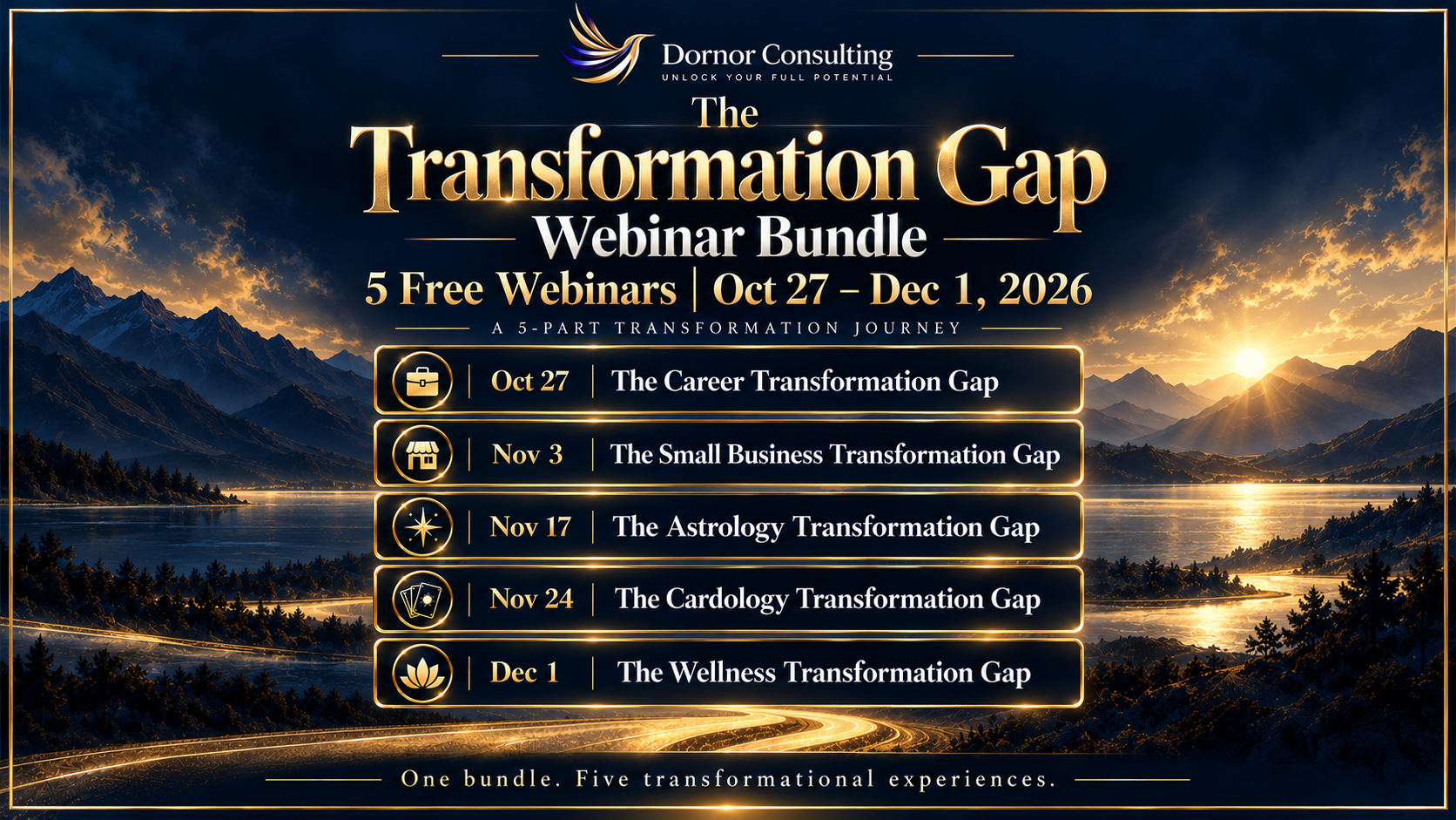 The Transformation Gap Webinar Bundle — five free webinars, October 27 through December 1, 2026